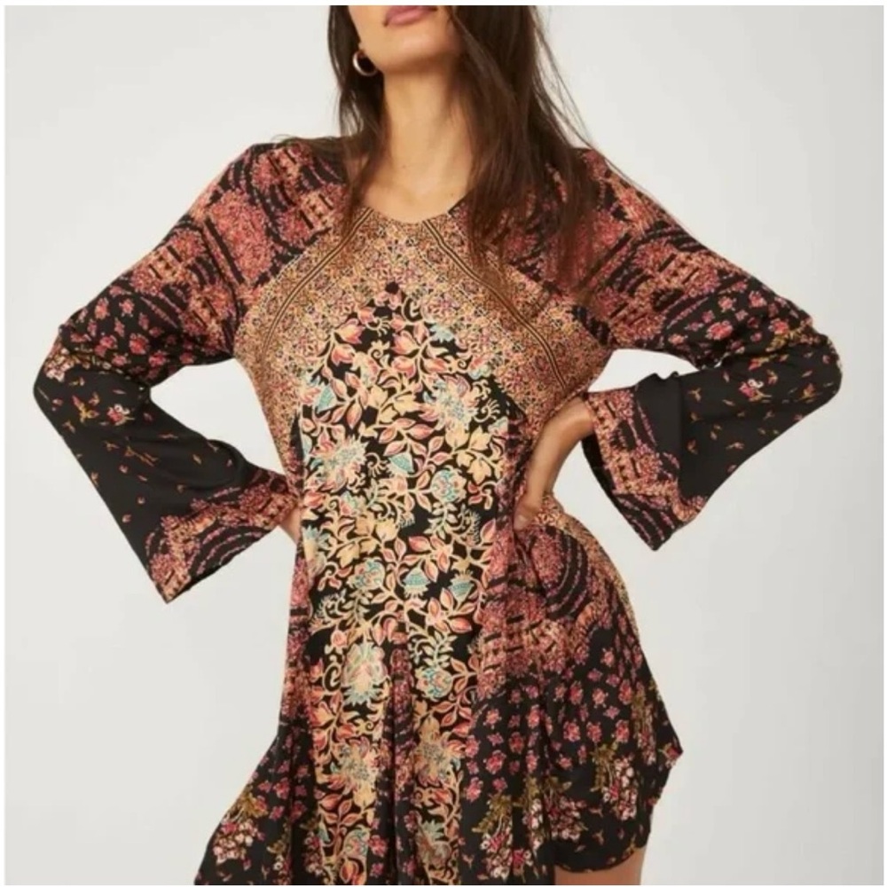Free People Black Floral Patchwork Mini Dress - Picture 4 of 14